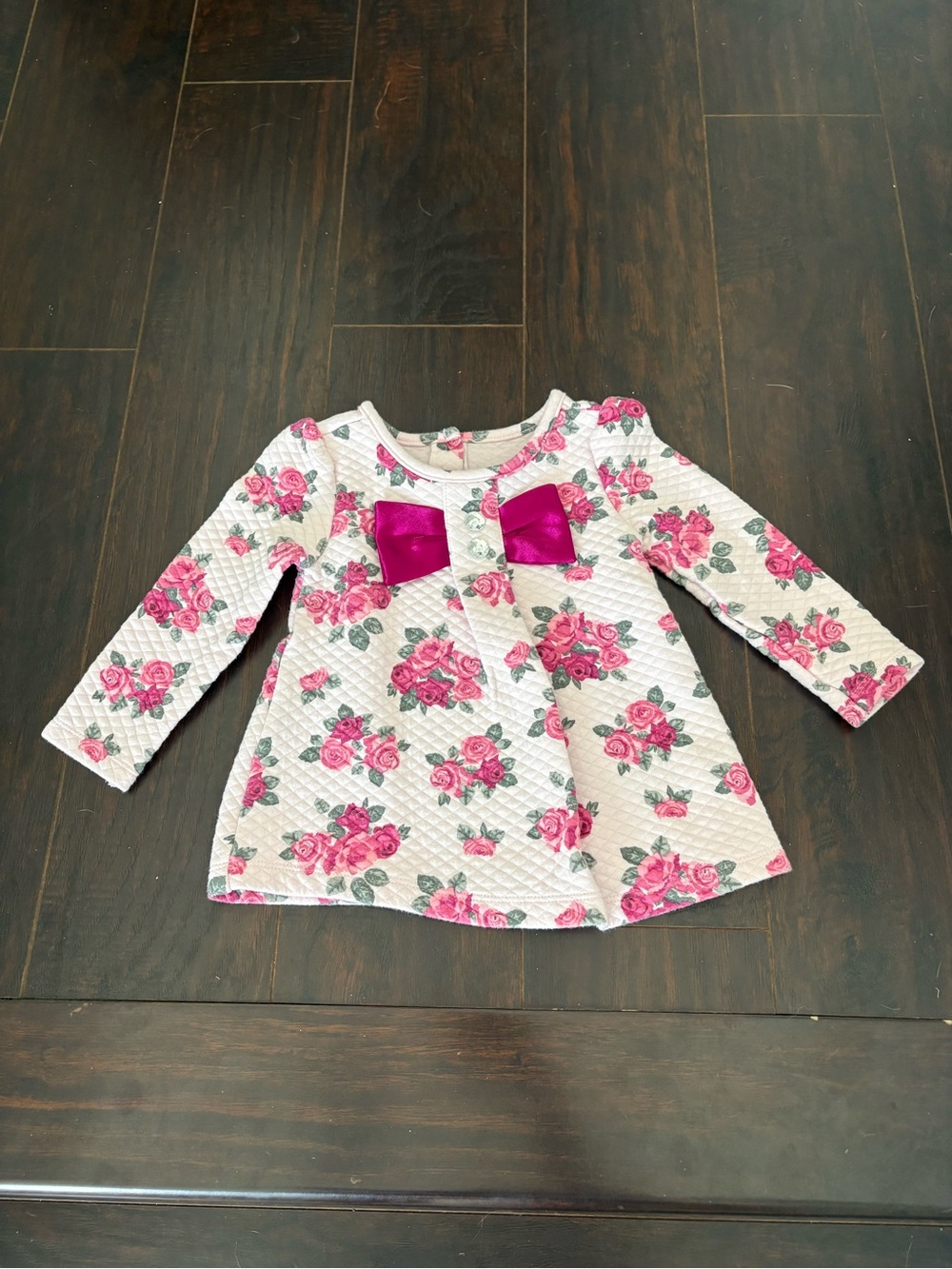 Kids Headquarters Girls 3T Quilted Floral Rose Dress Pink Bow